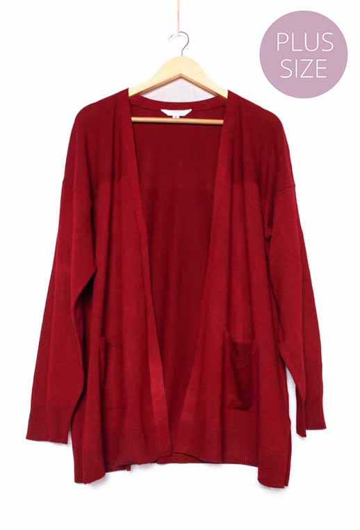 Women's Plus Long Sleeve Open Front Lightweight Knit Cardigan