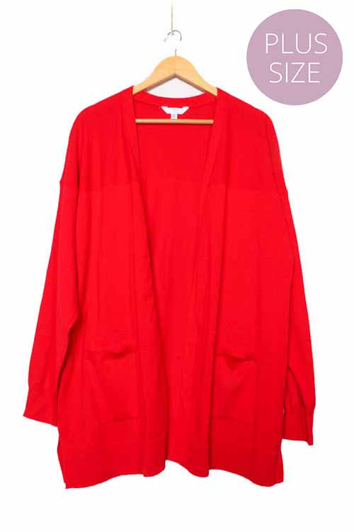 Women's Plus Long Sleeve Open Front Lightweight Knit Cardigan