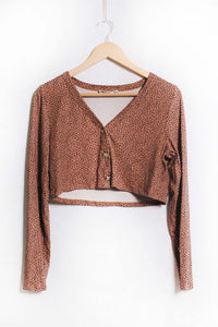 Women's Long Sleeve Button Down Leopard Print Crop Top