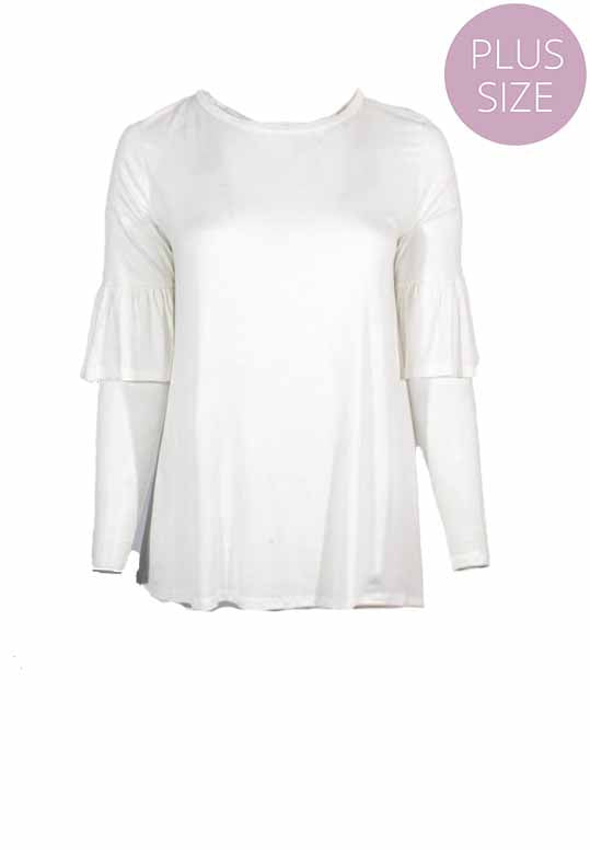 Women's Plus Flounce Sleeve Round Neck Solid Top