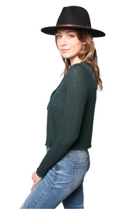 Women's Ribbed Tie Front Long Sleeves Cropped Cardigan