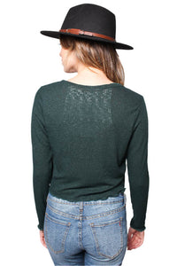 Women's Ribbed Tie Front Long Sleeves Cropped Cardigan