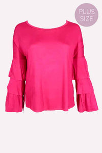 Women's Plus Layered Sleeve Scoop Neck Hi Low Hem Top