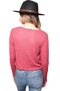 Women's Ribbed Tie Front Long Sleeves Cropped Cardigan