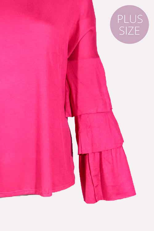 Women's Plus Layered Sleeve Scoop Neck Hi Low Hem Top