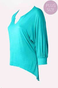 Women's Plus Dolman Sleeve V Neck Hi Low Hem Top