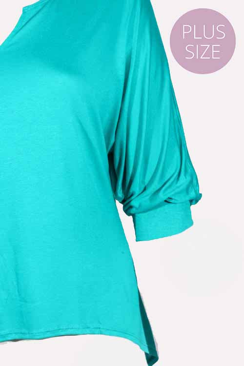 Women's Plus Dolman Sleeve V Neck Hi Low Hem Top