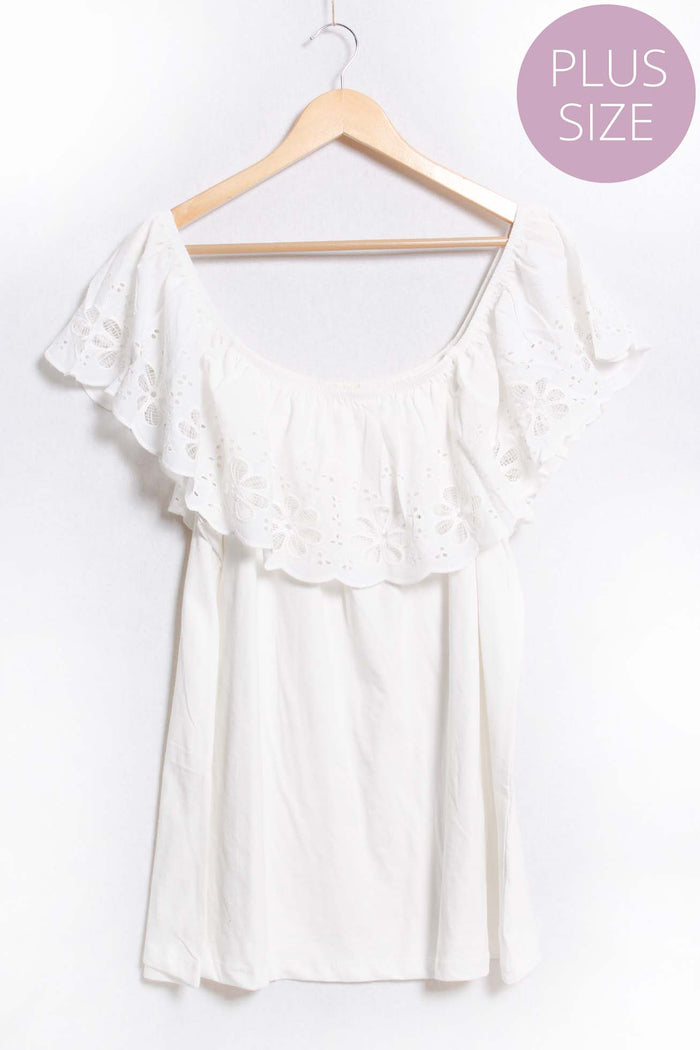 Women's Plus Off The Shoulder Floral Embroidered Top