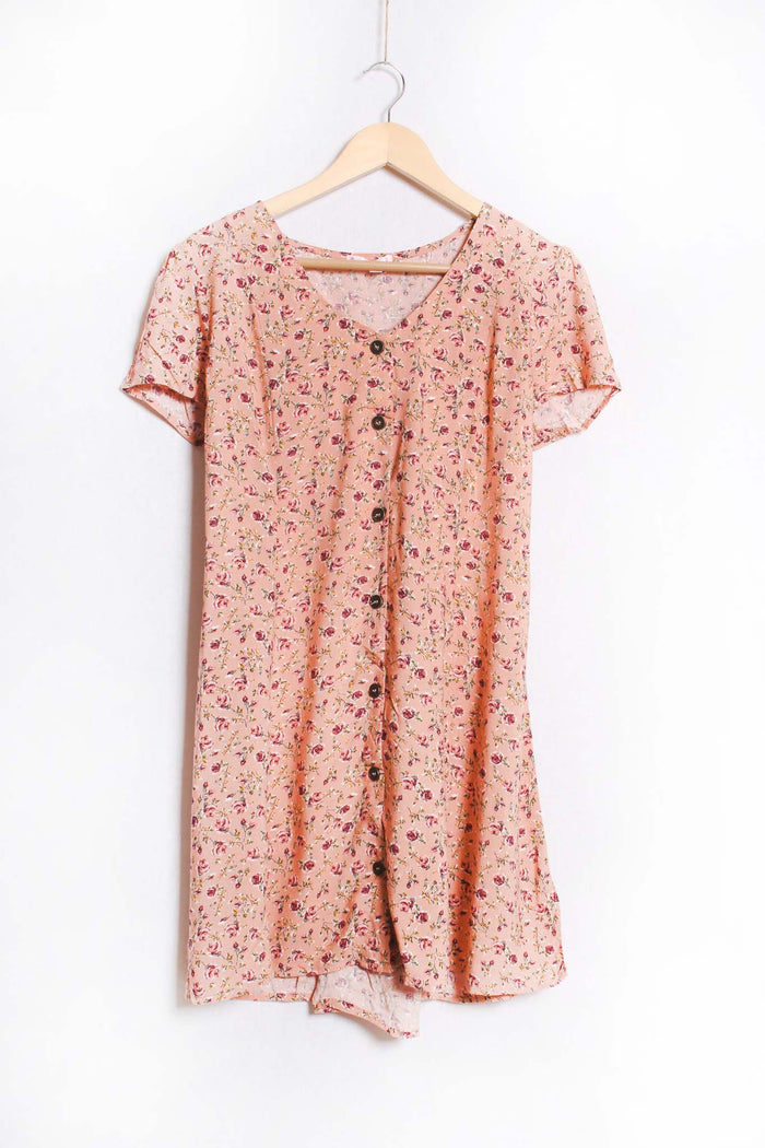Women's Short Sleeve Button Down Floral Print Top