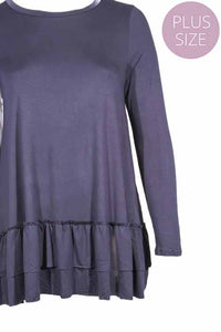 Women's Plus Long Sleeve Boat Neck Tiered Ruffle Hem Top