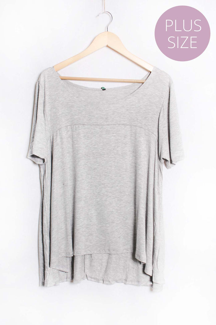 Women's Plus Short Sleeve Boat Neck Ruffle Solid Top