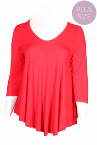 Women's Plus 3/4 Sleeve Scoop Neck Ruffle Solid Top