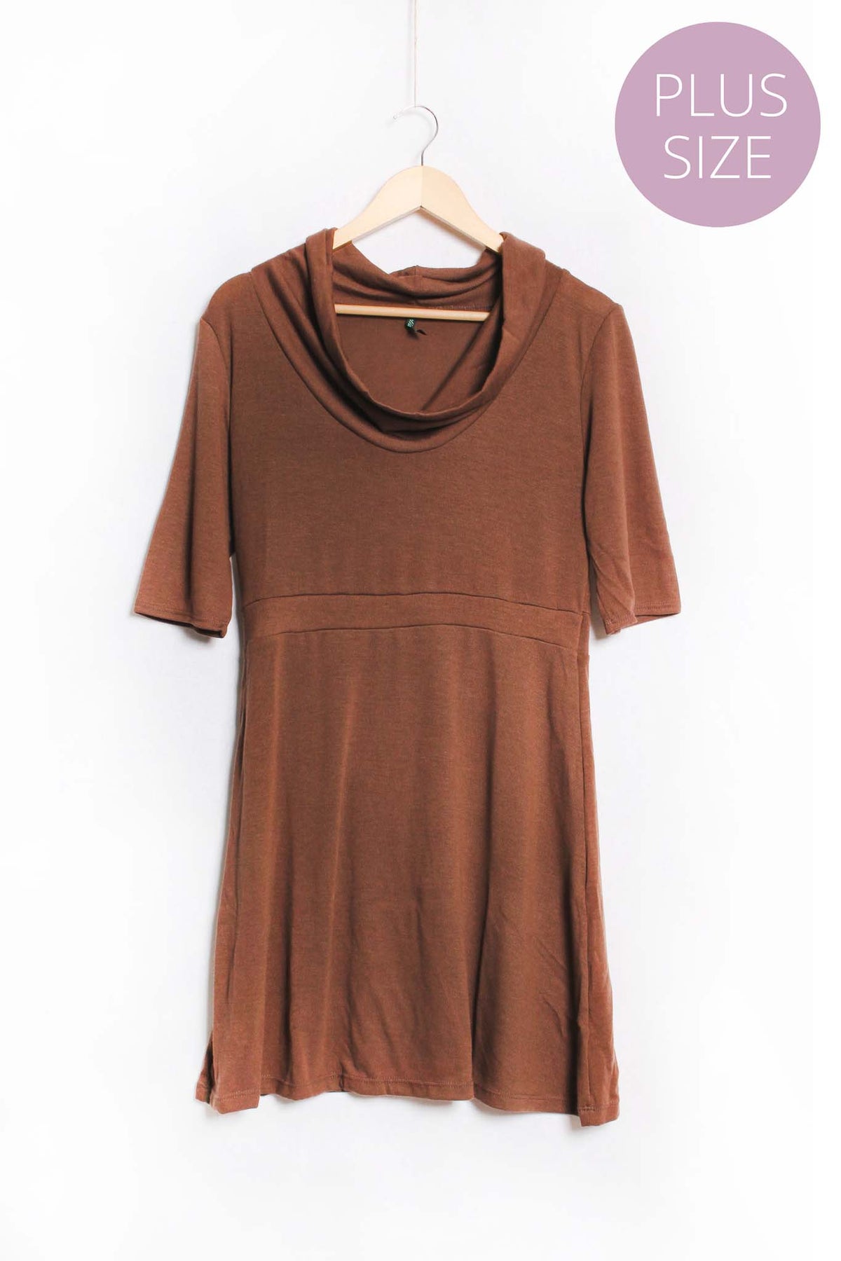Women's Plus Half Sleeve Cowl Neck Mini Dress