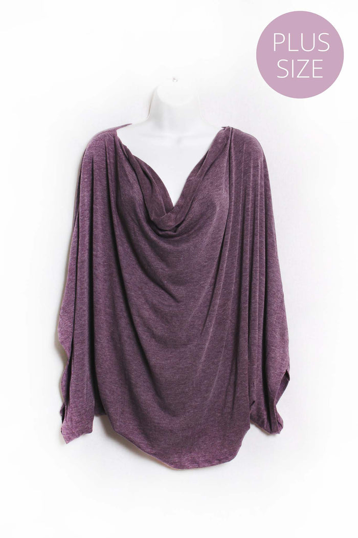 Women's Plus Dolman Sleeve Cowl Neck Solid Top