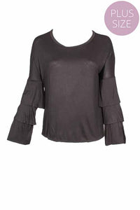 Women's Plus Layered Sleeve Scoop Neck Hi Low Hem Top