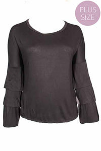 Women's Plus Layered Sleeve Scoop Neck Hi Low Hem Top