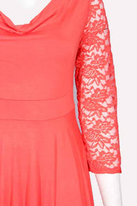 Women's Plus Lace Sleeve Cowl Neck Hi Low Ruffe Hem Midi Dress