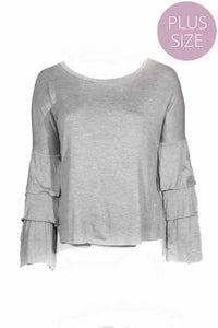 Women's Plus Layered Sleeve Scoop Neck Hi Low Hem Top