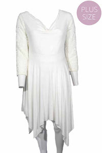 Women's Plus Lace Sleeve Cowl Neck Hi Low Ruffe Hem Midi Dress