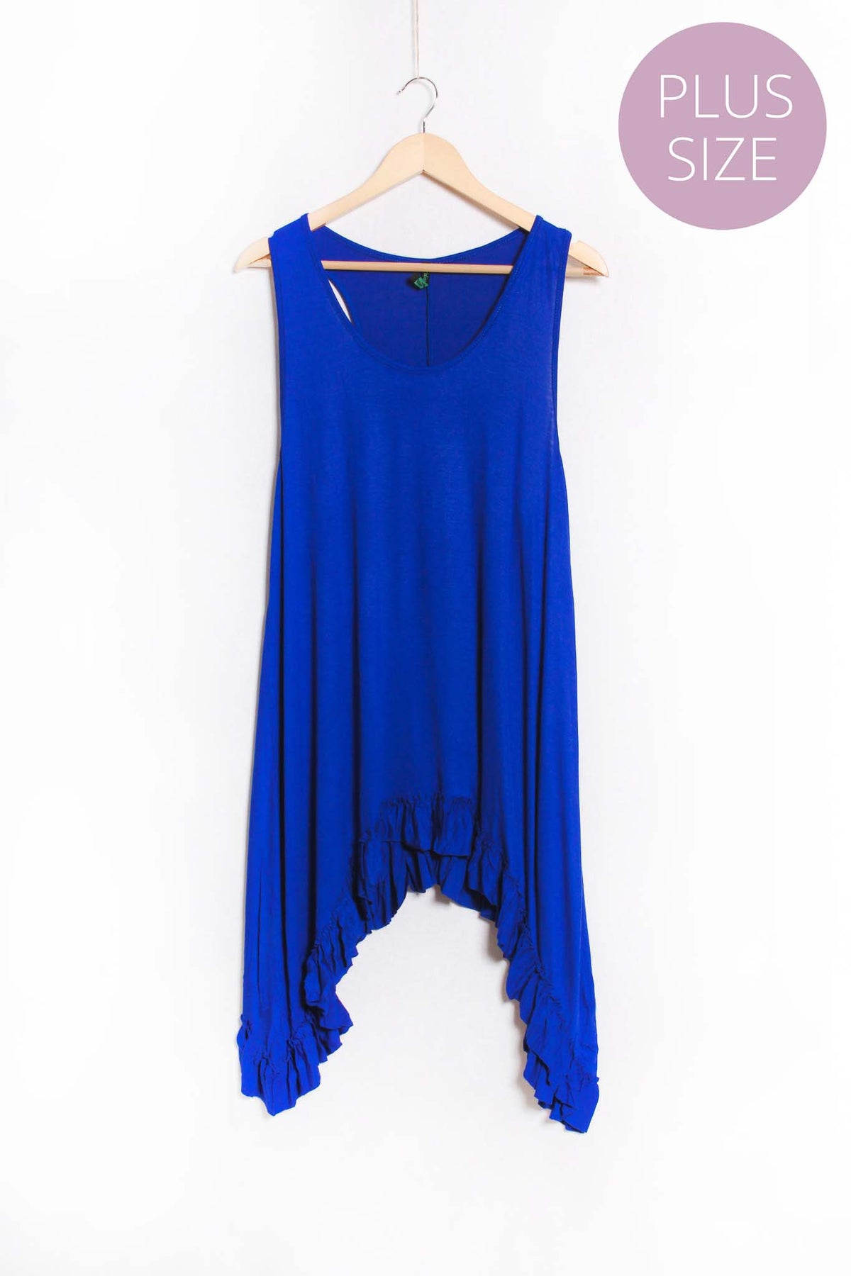Women's Plus Sleeveless Scoop Neck Ruffle Hem Solid Top