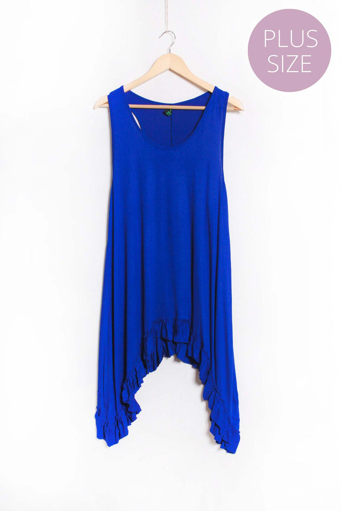 Women's Plus Sleeveless Scoop Neck Ruffle Hem Solid Top