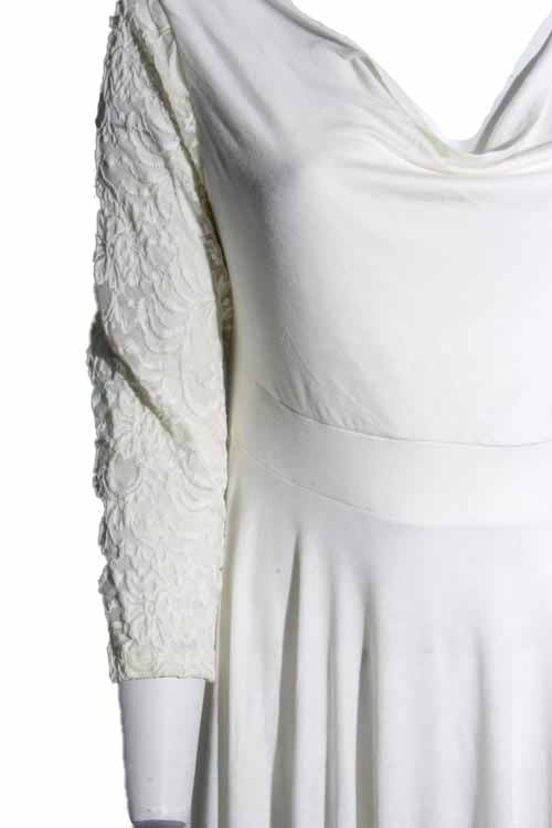 Women's Plus Lace Sleeve Cowl Neck Hi Low Ruffe Hem Midi Dress
