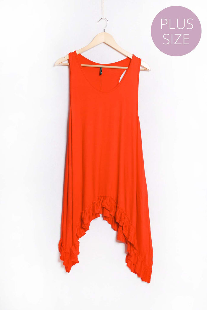 Women's Plus Sleeveless Scoop Neck Ruffle Hem Solid Top