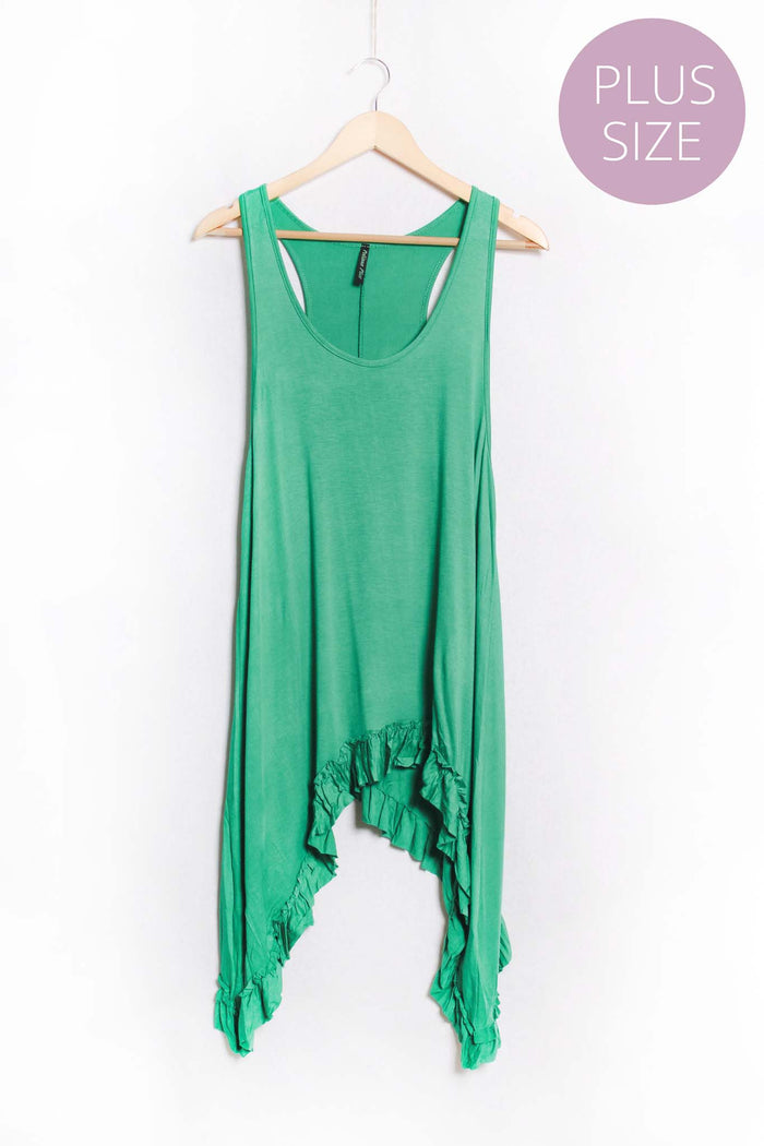 Women's Plus Sleeveless Scoop Neck Ruffle Hem Solid Top