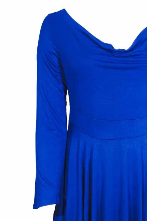 Women's Plus Long Sleeve Cowl Neck Hi Low Ruffle Hem Midi Dress