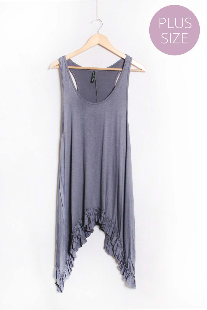 Women's Plus Sleeveless Scoop Neck Ruffle Hem Solid Top