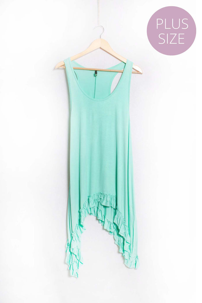 Women's Plus Sleeveless Scoop Neck Ruffle Hem Solid Top