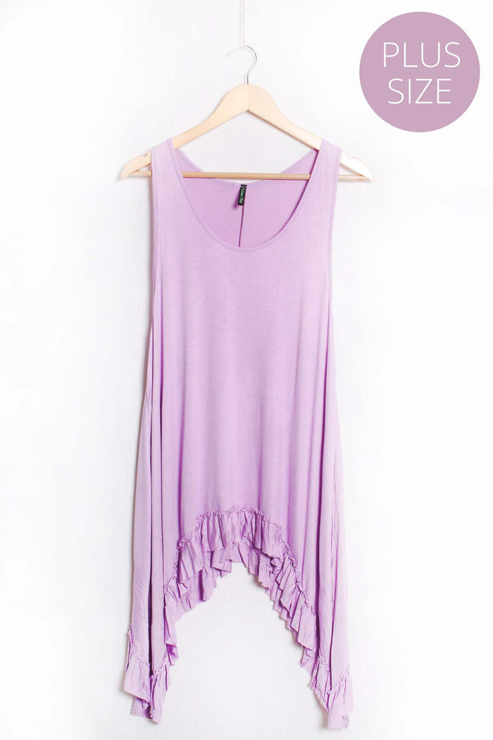 Women's Plus Sleeveless Scoop Neck Ruffle Hem Solid Top