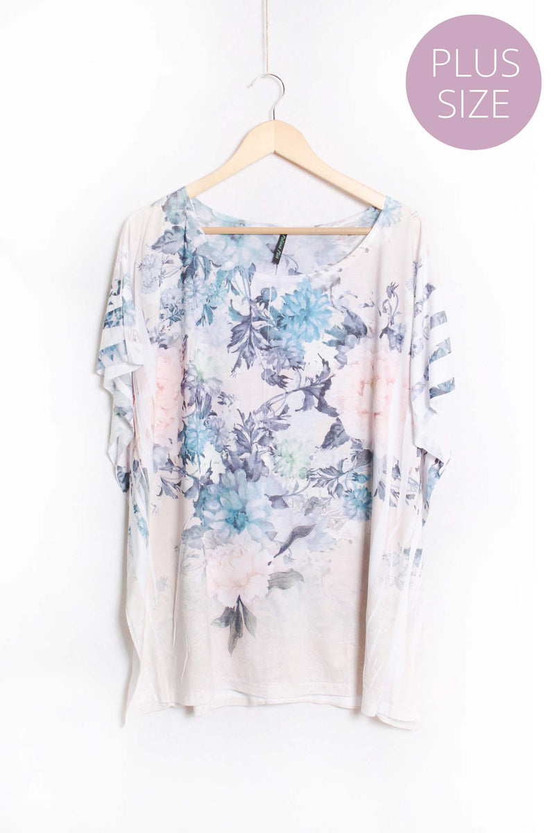 Women's Plus Short Sleeve Boat Neck Floral Print Top