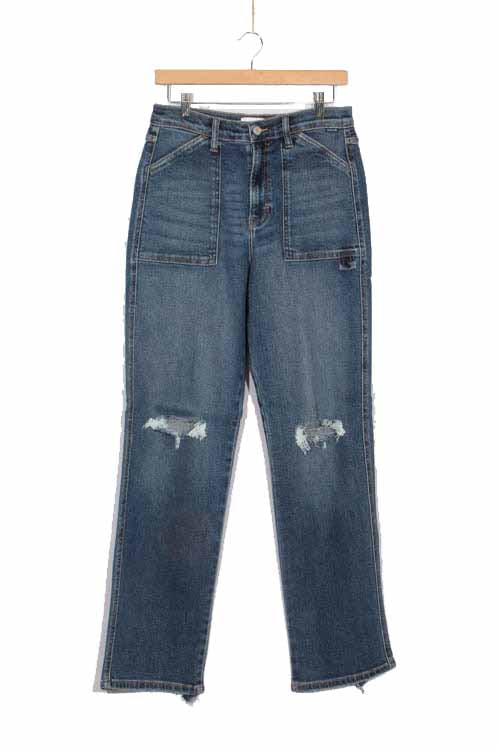 Women's Mid Rise 90's Baggy Distressed Denim With Cargo Pockets