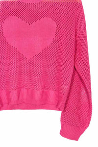 Women's Long Sleeve Crew Neck Openwork Pullover Heart Sweater