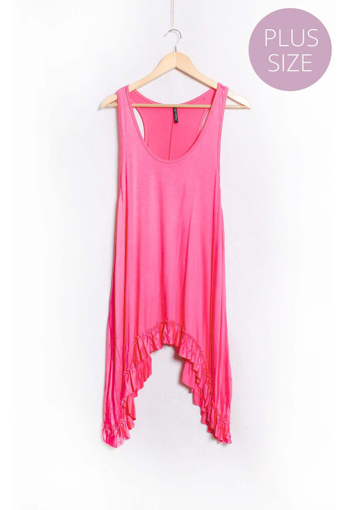 Women's Plus Sleeveless Scoop Neck Ruffle Hem Long Top
