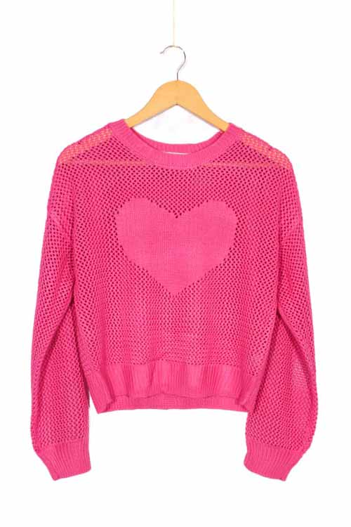 Women's Long Sleeve Crew Neck Openwork Pullover Heart Women's Long Sleeve Crew Neck Openwork Pullover Heart
