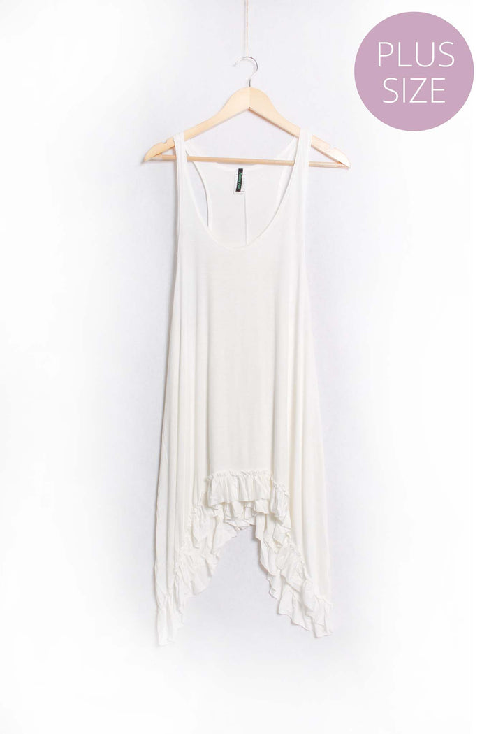 Women's Plus Sleeveless Scoop Neck Ruffle Hem Long Top