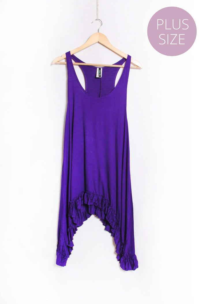 Women's Plus Sleeveless Scoop Neck Ruffle Hem Long Top
