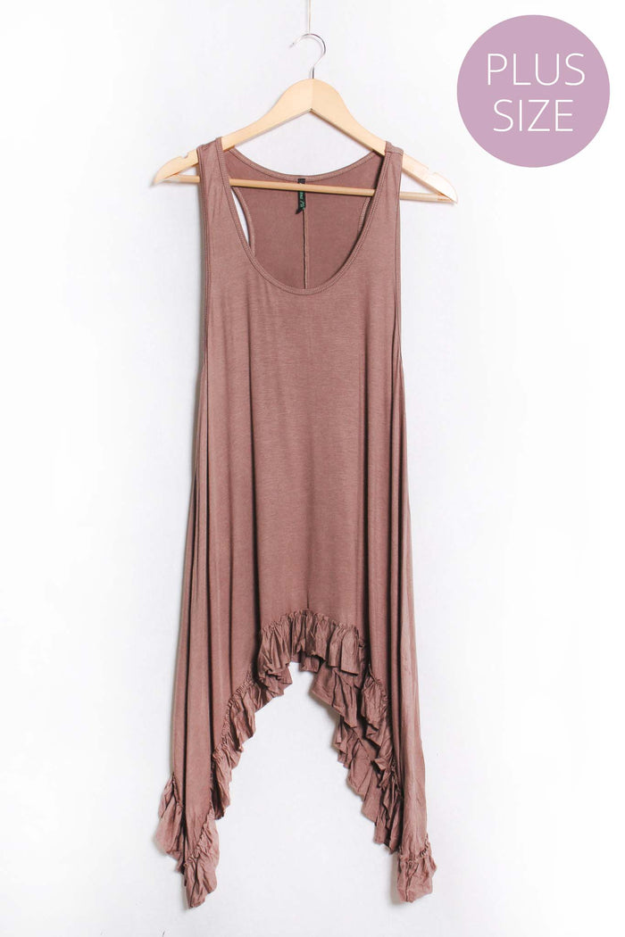 Women's Plus Sleeveless Scoop Neck Ruffle Hem Long Top