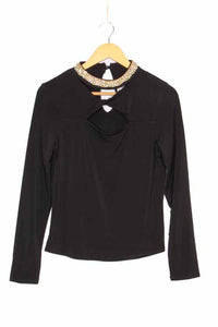 Women's Long Sleeve Twisted Keyhole Embellished Mock Neck Top
