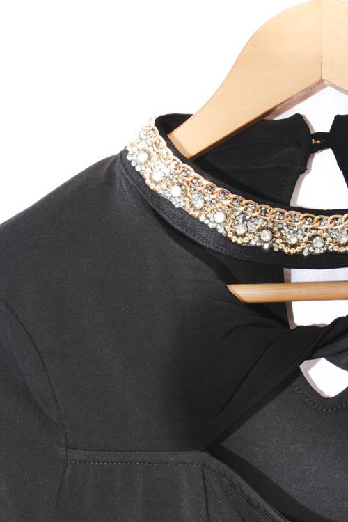 Women's Long Sleeve Twisted Keyhole Embellished Mock Neck Top