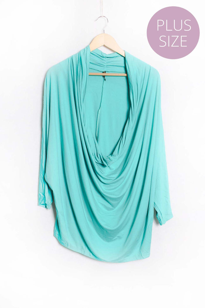 Women's Plus Long Sleeve Cowl Neck Solid Top