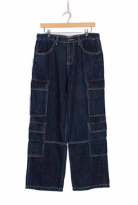 Women's Low Rise Side Cargo Pocket Dark Denim