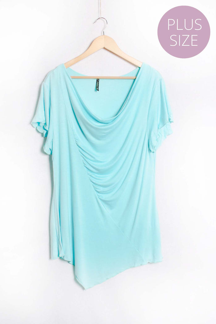 Women's Plus Ruffle Short Sleeve Cowl Neck Top