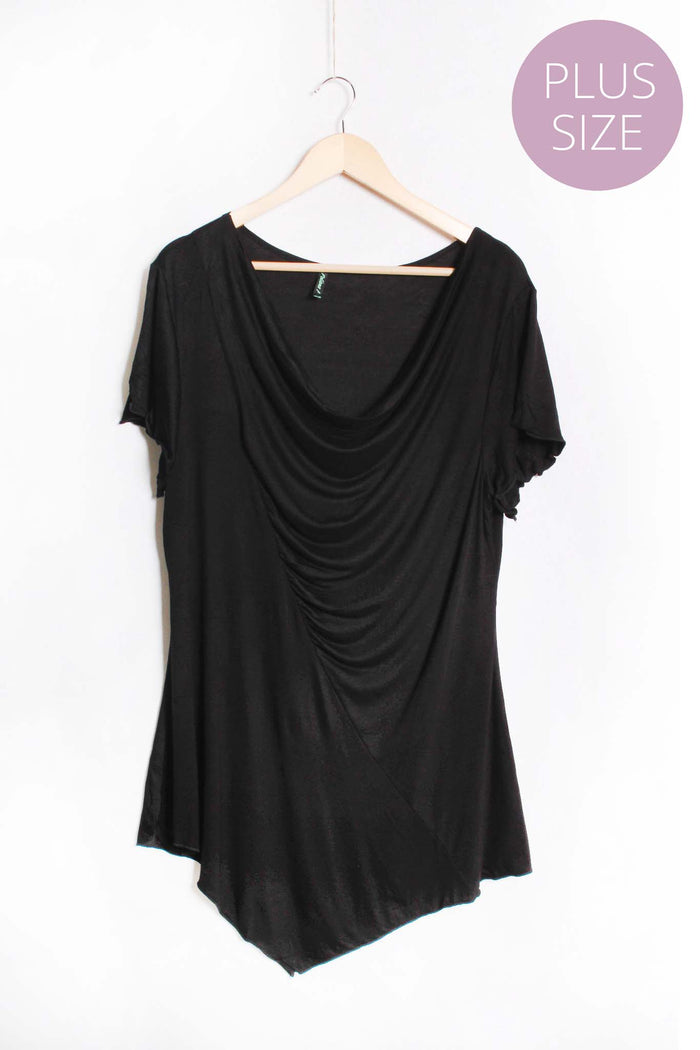 Women's Plus Ruffle Short Sleeve Cowl Neck Top