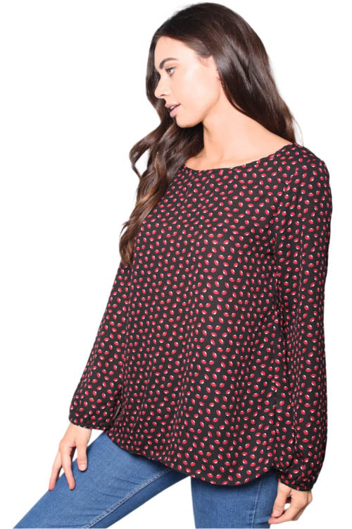 Women's Printed Long Sleeves Criss Cross Back Top