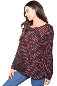 Women's Printed Long Sleeves Criss Cross Back Top