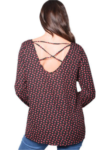 Women's Printed Long Sleeves Criss Cross Back Top