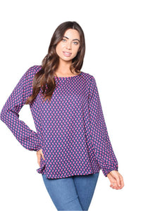 Women's Printed Long Sleeves Criss Cross Back Top